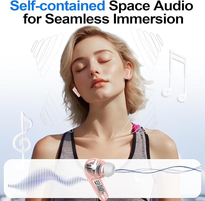 kurdene Wireless Earbuds Bluetooth 5.4 Headphones 60H Playtime Deep Bass Stereo Ear Buds with Mic Comfort Lightweight in Ear Earphones for Workout/Running Pink-StrideForce Fitness