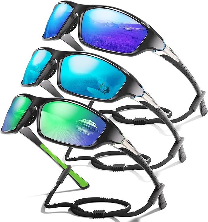 3 Pack Polarized Sports Sunglasses for Men, Mens Sunglasses Wrap Around UV400 Protection for Cycling Fishing Driving-StrideForce Fitness