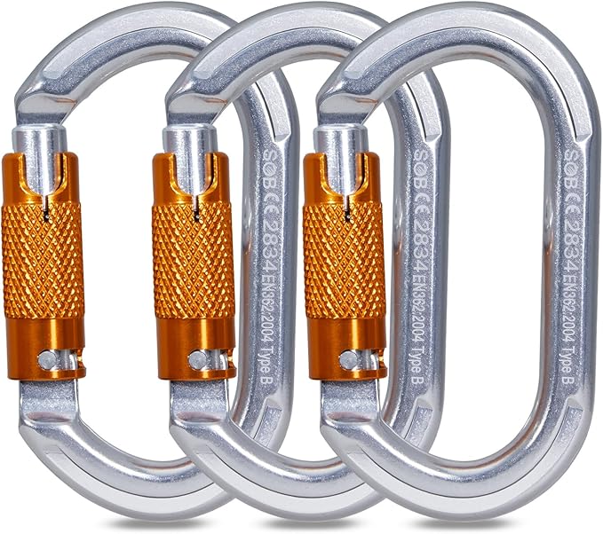 Auto Locking Rock Climbing Carabiner Clips, Heavy Duty Asymmetrical Carabiner Connector Used for Rappelling Rescue Outdoor Climbing, Mountaineer, Hammock, Camping-StrideForce Fitness