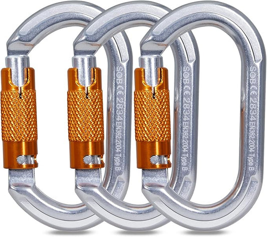 Auto Locking Rock Climbing Carabiner Clips, Heavy Duty Asymmetrical Carabiner Connector Used for Rappelling Rescue Outdoor Climbing, Mountaineer, Hammock, Camping-StrideForce Fitness