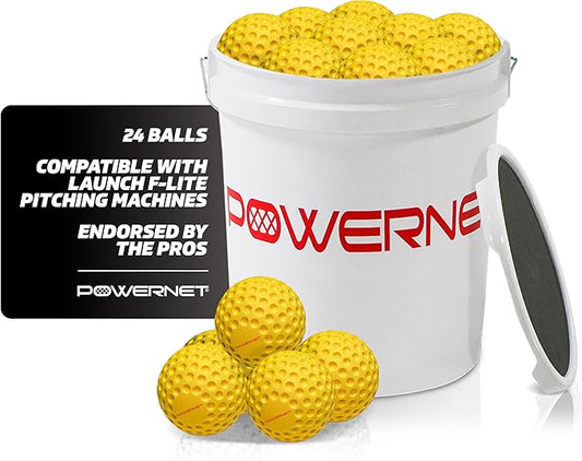 PowerNet Launch F-lite Softball & Baseball Pitching Machine, Dimpled Practice Balls, Bucket of Baseballs, Coaching Bucket Bundle for Pitching Machine, Baseball Training Equipment-StrideForce Fitness
