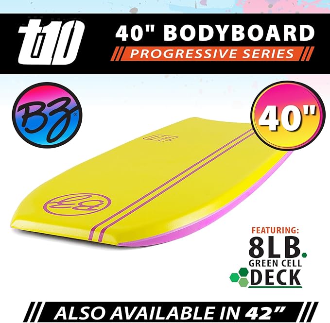 BZ BodyBoards - T-10 Progressive Series Bodyboard - HDPE Slick - Crescent Tail - PHUZION Core - 8lb Deck-StrideForce Fitness