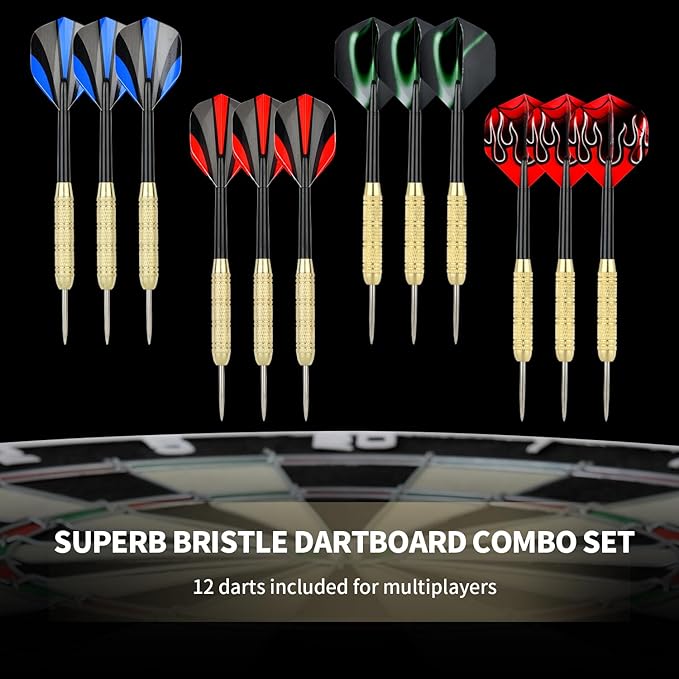 EVA Dartboard Surround Wall Protector, Sisal/Bristle Dartboard and 18g Steel Tip Darts Set Optional-StrideForce Fitness