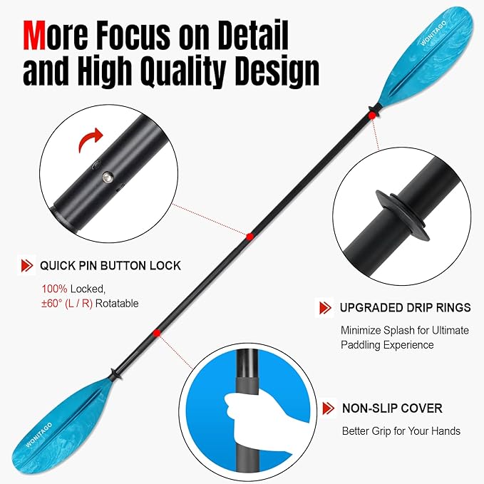 Kayak Paddles with Alloy Shaft and PP Blade, Floating Kayaking Oars, Adjustable 230-250 cm/90-98 Inches, 210-230 cm/82-90 Inches-StrideForce Fitness