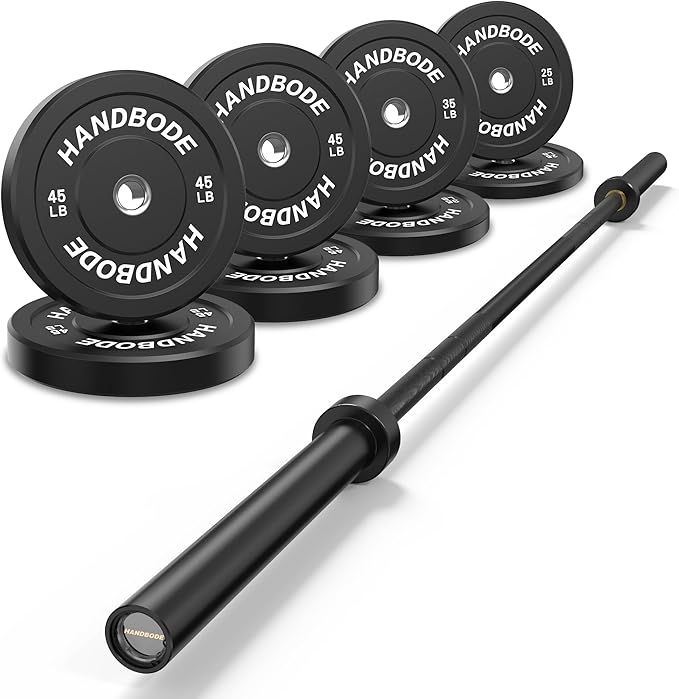 Olympic Bumper Plates Set 2 Inch, 10-55 lbs Rubber Weight Plates with 45 lb (20kg) Black/Silver Barbell, Strength Training & Weight Lifting for Home Gym-StrideForce Fitness