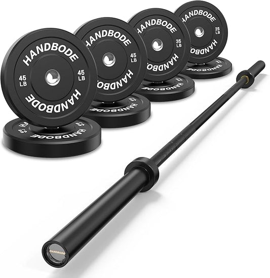 Olympic Bumper Plates Set 2 Inch, 10-55 lbs Rubber Weight Plates with 45 lb (20kg) Black/Silver Barbell, Strength Training & Weight Lifting for Home Gym-StrideForce Fitness