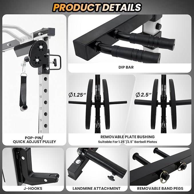 GaveeLife Power Cage, 2000 LBS Power Rack with Cable Cross-Over System, Multi-Functional Strength Training Squat Rack with LAT Pull Down System, Home Gym Equipment with Training Attachment, Red-StrideForce Fitness