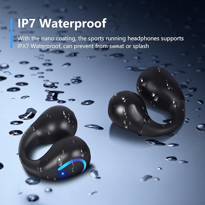 Open Ear Bone Conduction Headphones Bluetooth 5.3 Wireless Clip On Earbuds with Digital Display Charging Case 60 Hours Playtime Sport Earphones Built-in Mic IPX7 Waterproof for Running Fitness Black-StrideForce Fitness