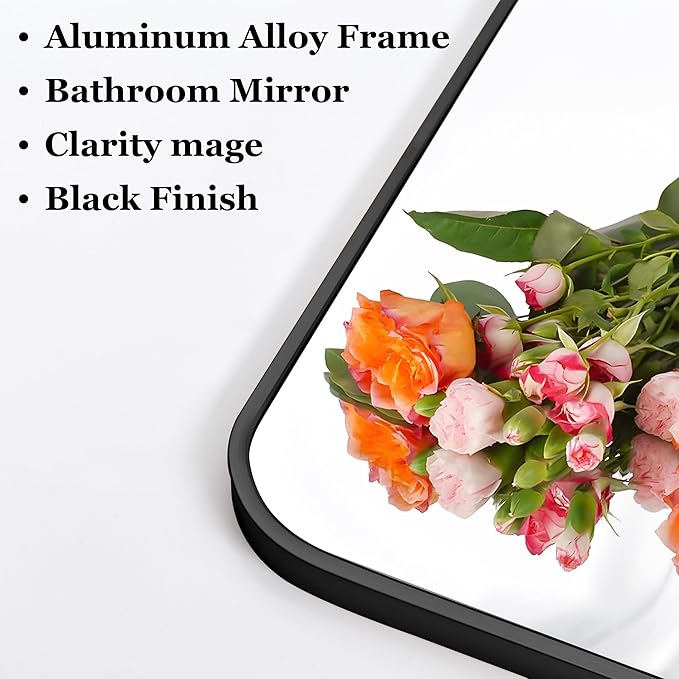 30" x 48"Bathroom Mirror, Matte Black Wall Mirror with Metal Frame, Decorative Rectangular Vanity Mirror for Bedroom Bathroom Living Room Entryway (Horizontal/Vertical)-StrideForce Fitness