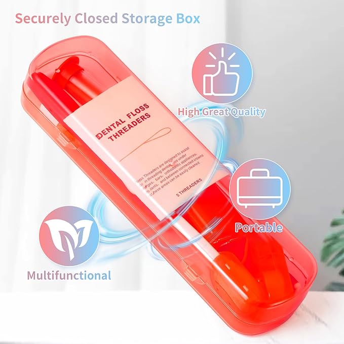 Annhua Braces Cleaning Kit Orthodontic Care Kit 8 Pack, Portable Tooth Cleaning Tools Family Oral Care Hygiene Set with Interdental Brush, Ortho Wax, Floss, Oral Mirror - Red