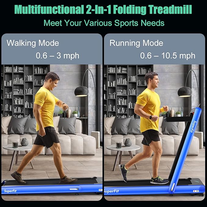 GYMAX Walking Pad, 4.75HP Under Desk Treadmill with LED Touch Screen, App Control, Built-in Speaker & Handle, 2 in 1 Folding Compact Portable Treadmill for Home Small Space-StrideForce Fitness