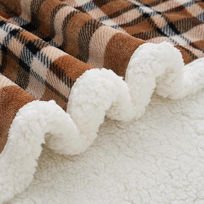 PU MEI Sherpa Fleece Throw Blanket 80" x 90" Reversible Plush Fluffy Large Big Blanket Lattice Flannel Blankets for All Season Use, Mocha Brown-StrideForce Fitness