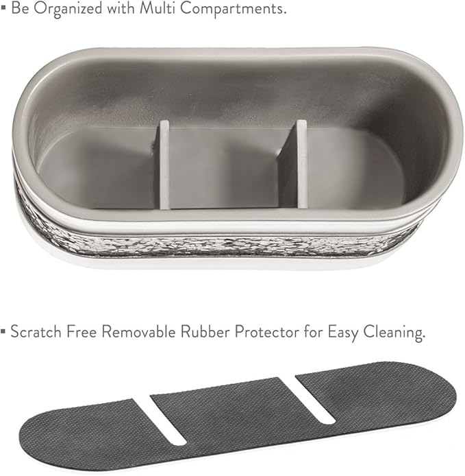 Crackled Glass Silver Toothbrush and Toothpaste Holder for Bathroom - Decorative Bathroom Counter Electric Toothbrush Organizer, 3 Slot, Makeup Brush Holder