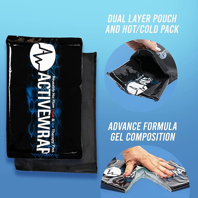 Ice Pack for Injuries Reusable, Hot Cold Packs for Pain Relief, First Aid & Injury Recovery. Individual Pack Cover Included for use in ActiveWrap Hip, Knee or Back Ice Wraps Lg, 10 x 10 inches-StrideForce Fitness