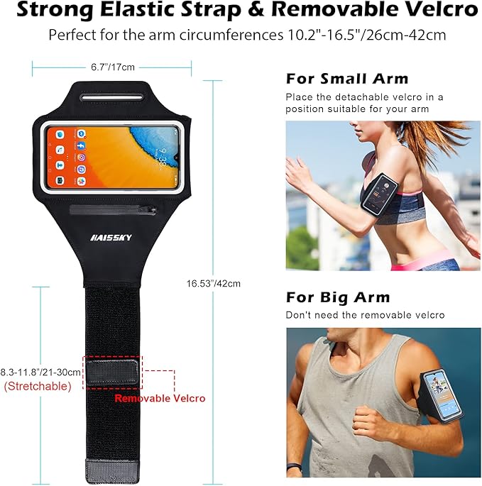 Running Armband with Earphone Bag Cell Phone Armband for iPhone 16/15/14/13/12 Pro, Galaxy S21/S20, Water Resistant Sports Phone Holder & Zipper Slot Car Key Holder for 6.4 inch Phone-StrideForce Fitness