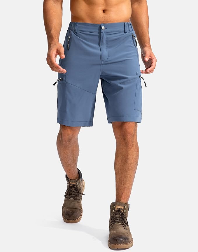 Pudolla Men's Hiking Cargo Shorts 9" Lightweight Outdoor Work Shorts for Men Travel Golf Camping Casual with 5 Zipper Pockets-StrideForce Fitness