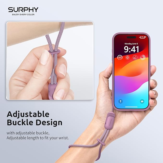 SURPHY 2 Pack Phone Lanyard for Cellphone Case, Phone Wrist Strap for Case, Cellphone Strap with 2-Color Braided, Charm Wrist Lanyard for Women and Men, Lilac Purple & Gray