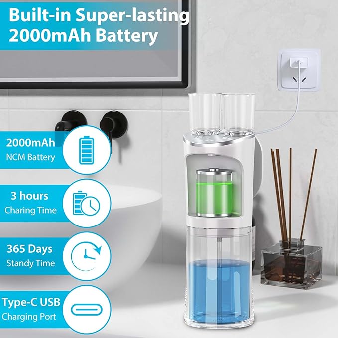 Automatic Mouthwash Dispenser for Bathroom, 2000mAh Electric Touchless Mouthwash Dispenser with Magnetic Cups, 20 Oz Wall Mounted/Countertop Mouthwashs Dispensers for Kids & Adults(White)
