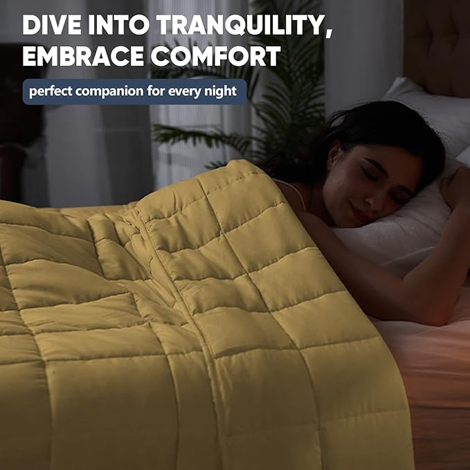 King Size Weighted Blanket for Adults (20 lbs, 80” x 87”, Yellow) Cooling Heavy Blanket for Sleeping Perfect for 190-210 lbs, Breathable Blanket for Adults & Couple All Season, Machine Washable-StrideForce Fitness