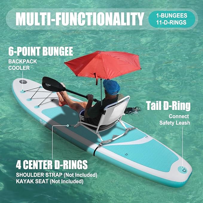 10' Inflatable Stand Up Paddle Board, Ultra-Light Wide Yoga Board for All Skill Levels with Premium SUP Paddleboard Accessories, 84L Waterproof Bag, Non-Slip Comfort Deck for Youth & Adults-StrideForce Fitness