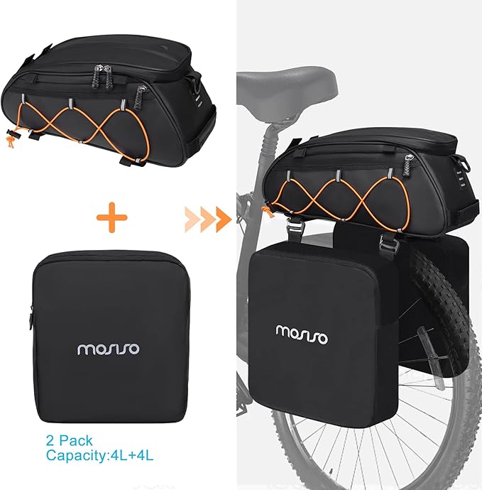 MOSISO Bike Rack Bag with 2 Removable Panniers, Waterproof Bike Trunk Cooler Storage Handbag Insulated Bicycle Rear Seat Pouch, Bicycle Storage Saddle Shoulder Bag Cycling Luggage Pouch, Black-StrideForce Fitness