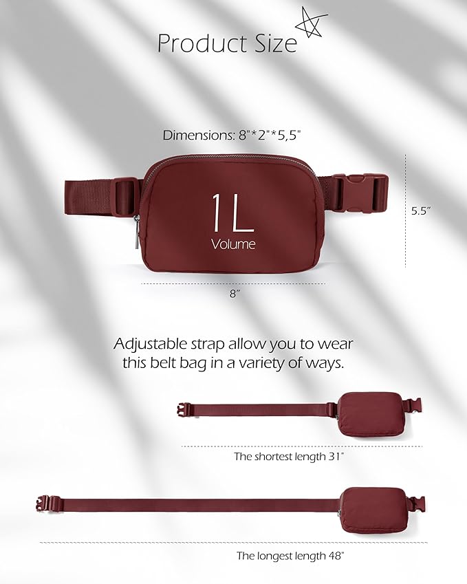 ODODOS Unisex Mini Belt Bag with Adjustable Strap Small Fanny Pack for Workout Running Traveling Hiking, Wine-StrideForce Fitness