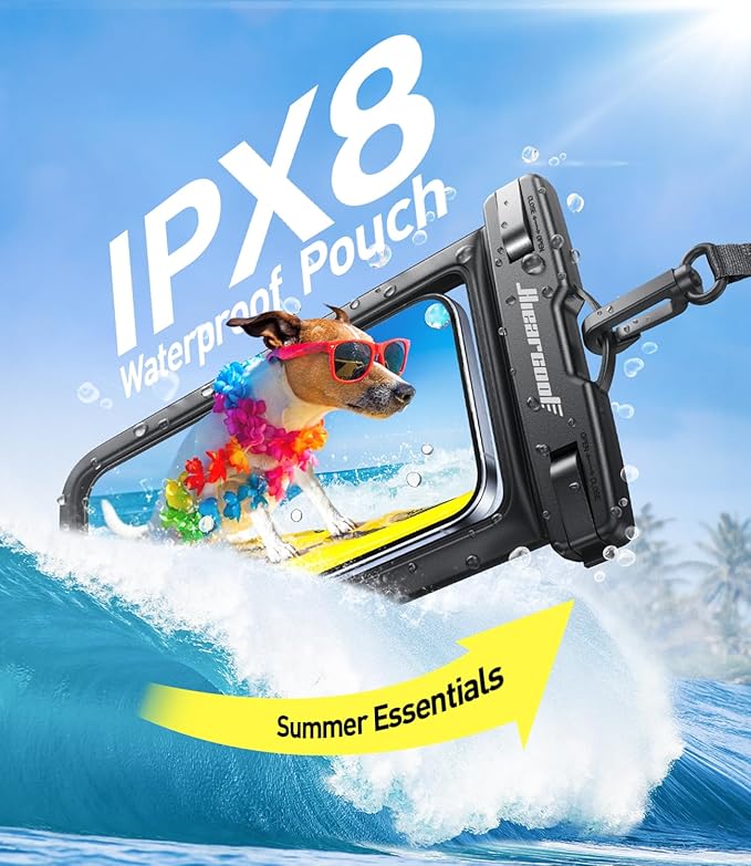 Hiearcool Waterproof Phone Pouch, Universal Case Compatible for iPhone 17 16 15 14 13 Pro Max Plus Up to 8.3", IPX8 Beach Travel Essentials-Black-2 Pack-StrideForce Fitness