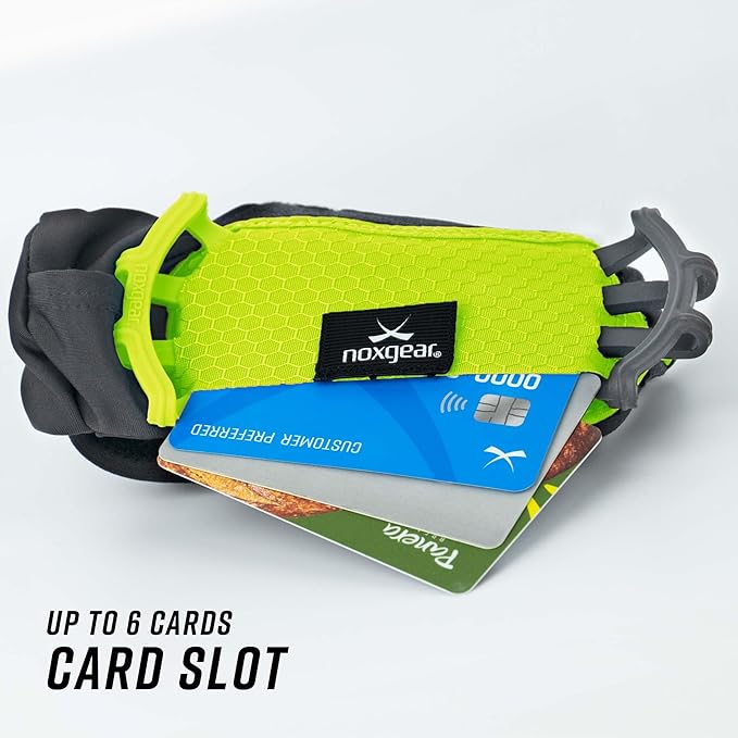 Noxgear Hand Held Phone Holder - Handheld Grip Phone Holder with Key Fob & Card Slot for Running, Jogging & Working Out - Compatible with All Phones - Machine Washable (Lime, Left Hand)