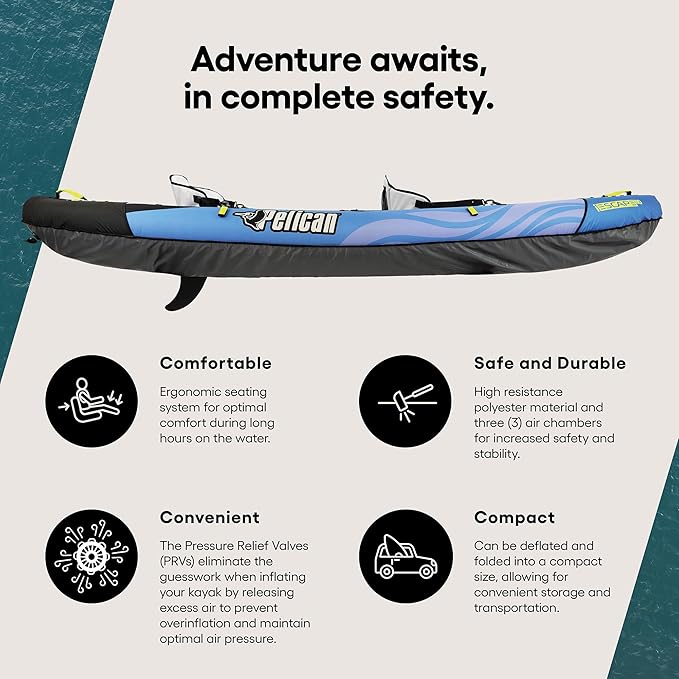 Pelican iESCAPE Inflatable Kayak - Recreational Kayak - Compact, Stable and Fun All in One - for 1 or 2 Person-StrideForce Fitness