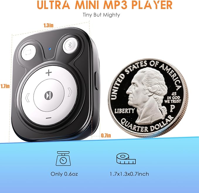 Clip MP3 Player: Bluetooth 5.3, Earphones Included, 15 Hours Battery Mini Music Player, 1000+ Songs Storage, No Phone Needed, Portable Music Players for Sports, Reading, Learning (64GB-Black)-StrideForce Fitness