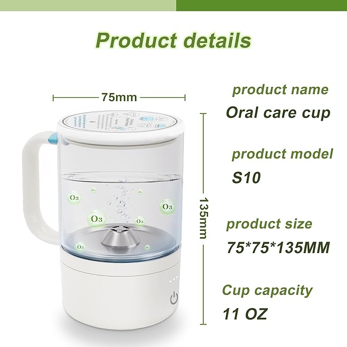 Ozone Hydrogen Water Cup – O3 Generator, 11oz Automatic Electrolytic for ozone water Oral Care, Fresh Breath, Teeth Brushing & Flushing, Multi-functional Purified Mouthwash Cup Healthy partner