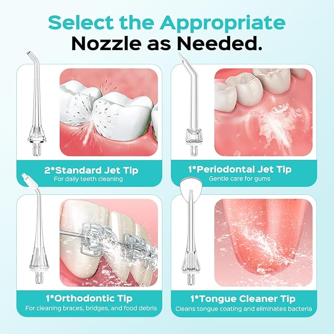 COSLUS Original Water Flosser Replacement Tips: Replacement Heads Compatible with COSLUS, Aquasonic, Nicwell, Oralfree, WELLFINE, Tovendor Water Dental Pick,Flosser Accessory, 4 Orthodontic Tips