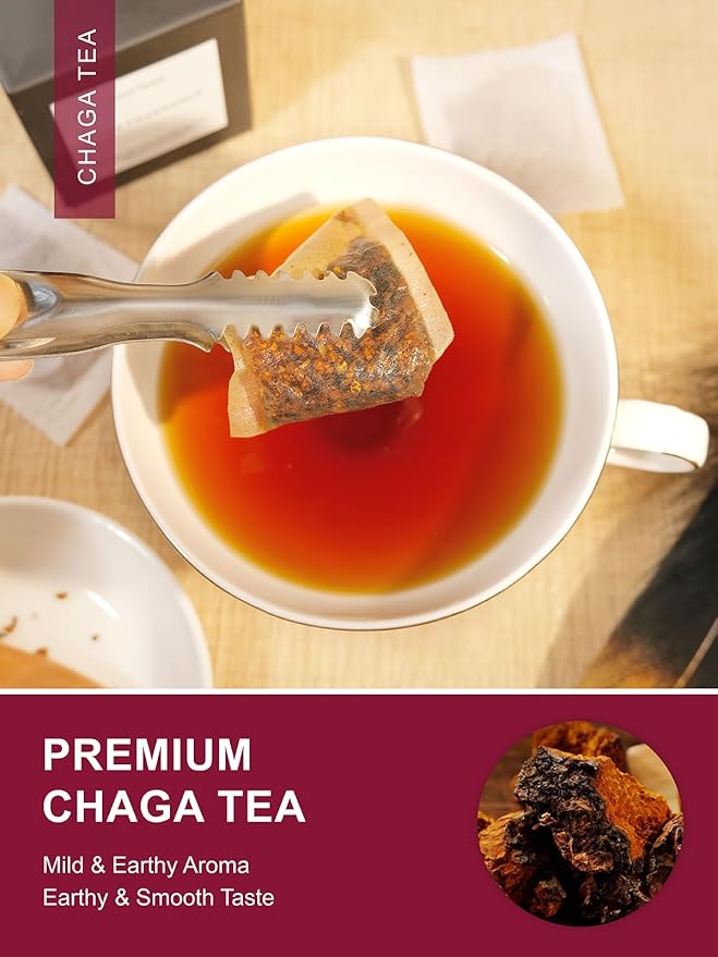 TeeLux Chaga Tea Bags, Pure & Natural Chaga Mushroom Tea, Smooth Flavor, Caffeine Free, 100 Count