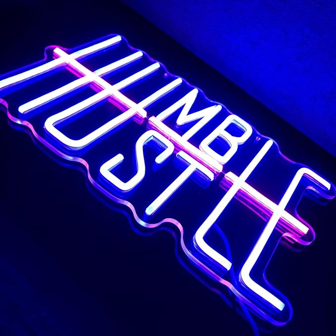 Humble&Hustle Neon Sign Light Up for Wall Decor Hustle Led Sign for Gym Small Acrylic Art Decor for Office Bedroom Decorations 16.54x9.45 inch-StrideForce Fitness