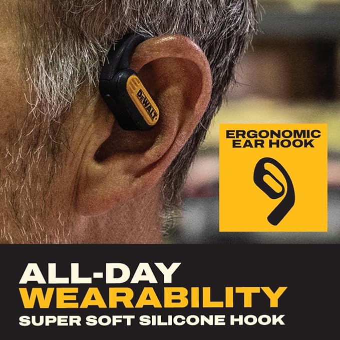 DEWALT Heavy Duty Open Ear Headphones, Bluetooth 5.3 Wireless Earbuds with 44Hrs Runtime, Jobsite Premium Sound True Wireless Air Conduction Open Ear Earbuds with Earhooks for Worksites and Workouts-StrideForce Fitness