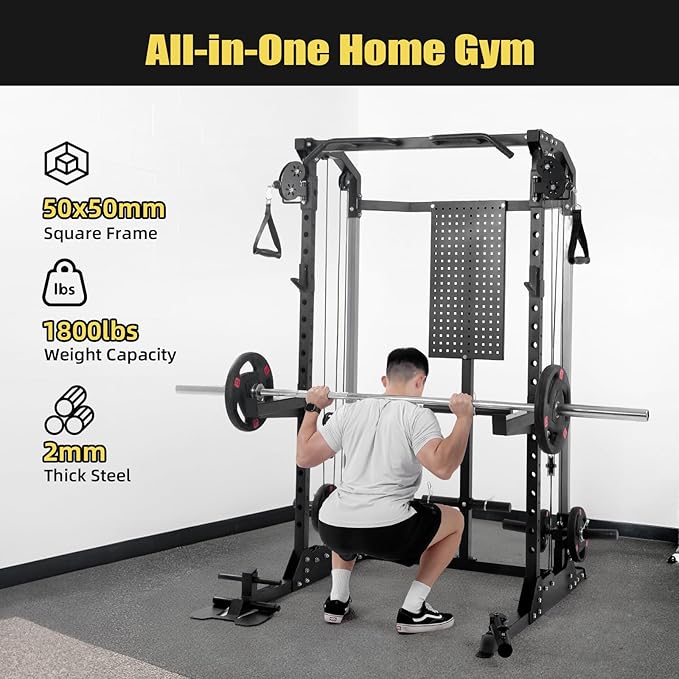 Power Cage, Squat Rack with Cable Crossover and Dual Independent Pulley System, 2000LB Capacity Workout Cage with More Training Attachments, Power Rack for Home Gym-StrideForce Fitness