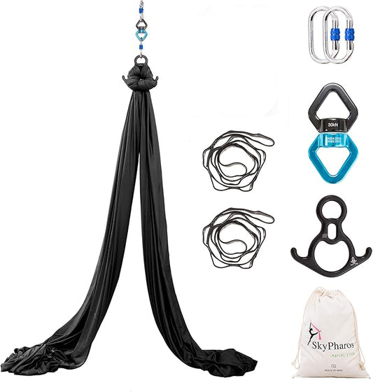 Aerial Silks Yoga Swing Set - 9/11 Yards Aerial Yoga Hammock Kit Anti-Gravity Flying for Fitness, Low/Non Stretch Nylon Tricot Fabric Hardware Included for Dance-StrideForce Fitness