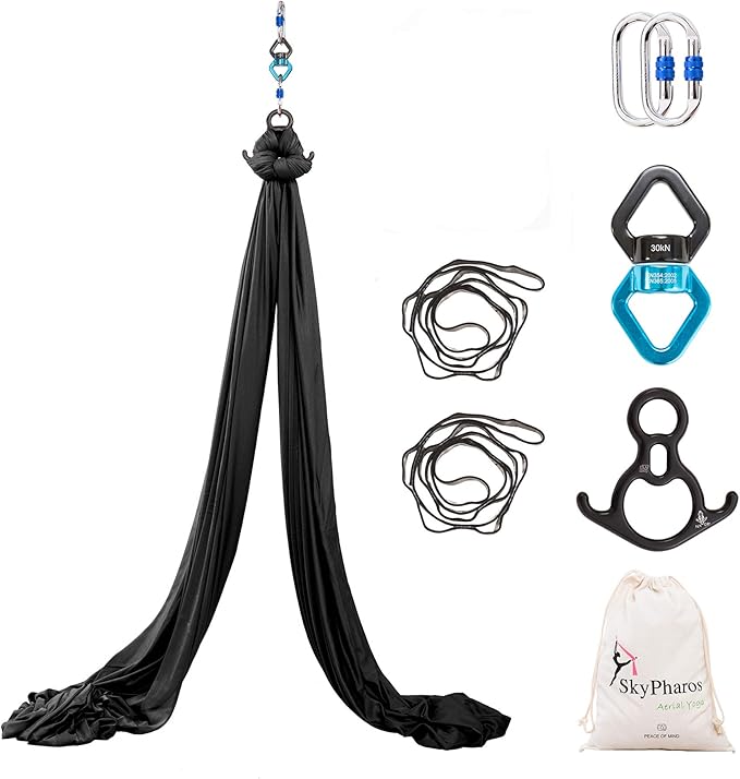 Aerial Silks Yoga Swing Set - 9/11 Yards Aerial Yoga Hammock Kit Anti-Gravity Flying for Fitness, Low/Non Stretch Nylon Tricot Fabric Hardware Included for Dance-StrideForce Fitness
