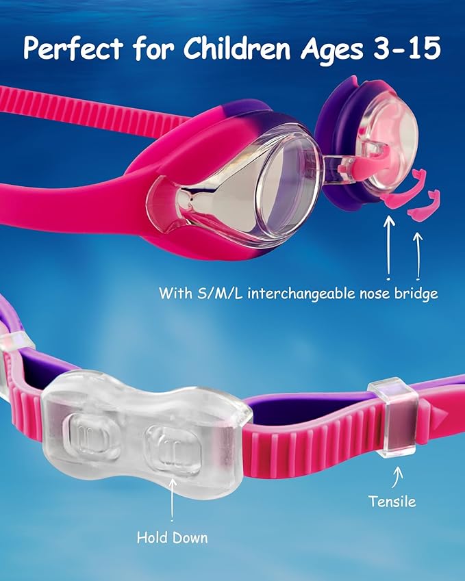 Kids Swim Goggles, Anti-fog and UV Protection with Swim Cap for Age 3-15 Youth Boys Girls Toddler-StrideForce Fitness