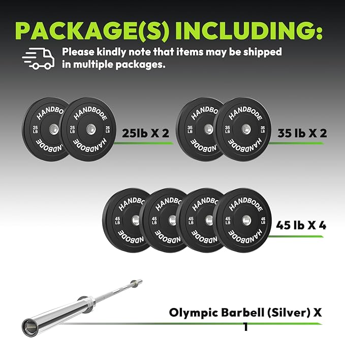 Olympic Bumper Plates Set 2 Inch, 10-55 lbs Rubber Weight Plates with 45 lb (20kg) Black/Silver Barbell, Strength Training & Weight Lifting for Home Gym-StrideForce Fitness