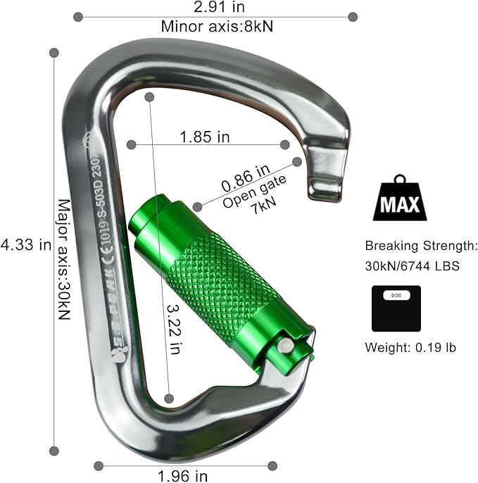 SEPEAK UIAA 30kN Climbing Carabiner Clips, Professional Heavy Duty Twist Locking Carabiners for Climbing,Mountaineering, Rappelling, Camping, Hiking, Swings, Large D Ring Hooks-StrideForce Fitness