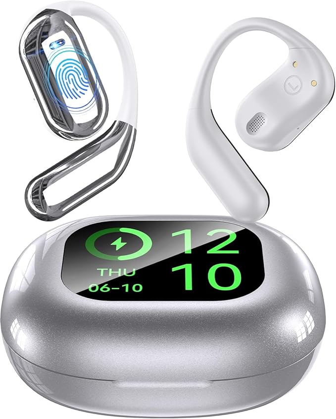AI Language Translation Earbuds, Bluetooth 5.4 Headphones Translator for 144 Languages & Accents, OWS LCD Touch Screen Real-Time Earphones Fit iOS and Android Ideal for Travel Business Learning,Silver-StrideForce Fitness