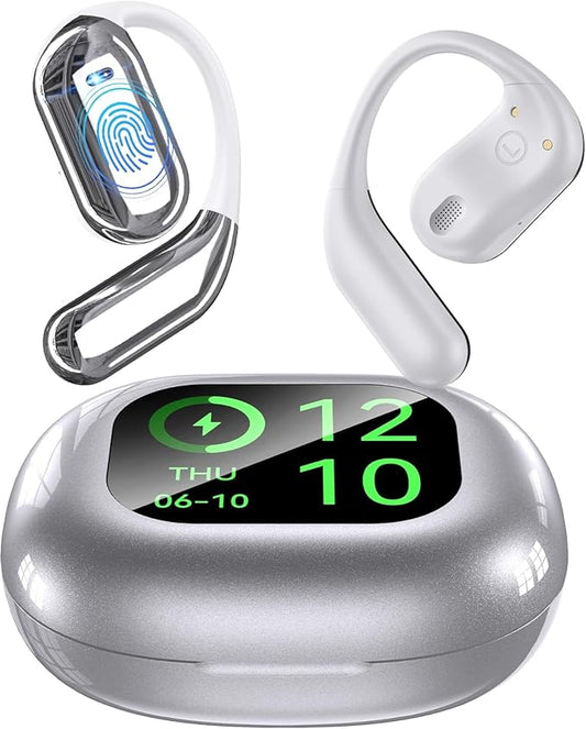 AI Language Translation Earbuds, Bluetooth 5.4 Headphones Translator for 144 Languages & Accents, OWS LCD Touch Screen Real-Time Earphones Fit iOS and Android Ideal for Travel Business Learning,Silver-StrideForce Fitness