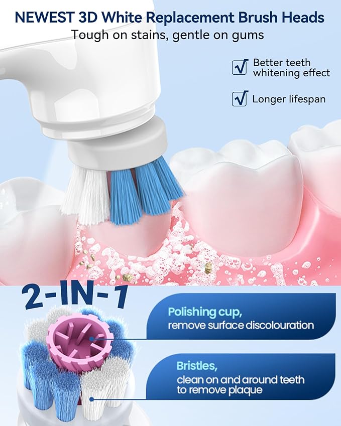Tooth Polisher, Teeth Whitening Kit Teeth Stain Remover with 5 3D White Replacement Brush Heads and 3 Tooth Polish Paste, Rechargeable Teeth Cleaning Tools Dental Kit Oral Care Tools