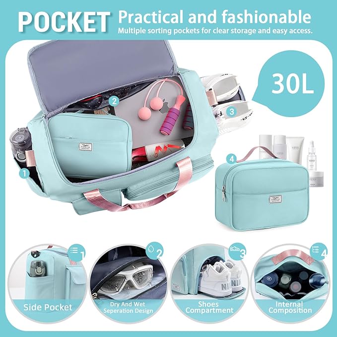 FIORETTO Women's Gym Duffle Bag with Shoes Compartment, 37L Capacity, Ideal for Travel, Gym, Sports, Duffel, Weekender-StrideForce Fitness