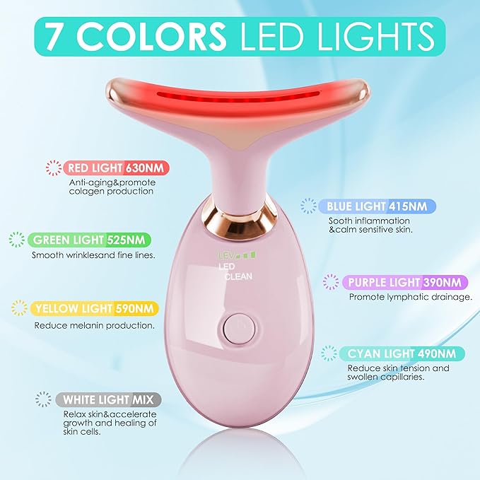 Facial Massager Red-Light-Therapy-for-Face and Neck, Face 𝖲 culpting Wand with 7 Color - Birthday, Christmas, Mothers Day, Valentines Day Gifts for Her Women Mom Best Friend Wife Teacher (Rose Gold)-StrideForce Fitness