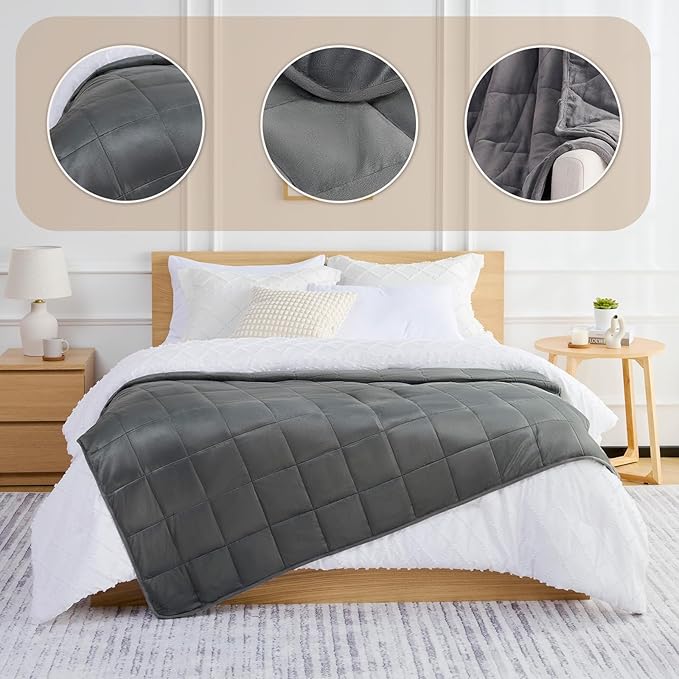 L'AGRATY Weighted Blanket - 48"x72" 15lbs Soft Breathable Heavy Blanket Minky Material with Glass Beads for Adult All-Season Summer Fall Winter Soft Thick Comfort-StrideForce Fitness