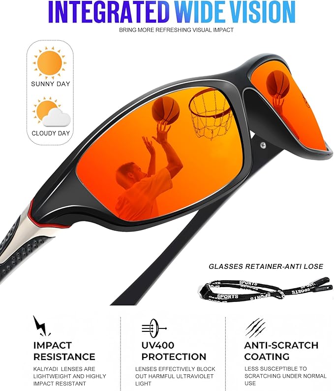KALIYADI Polarized Sunglasses-Men Sports Sunglassses: Mens Sunglasses with UV Protection for Fishing Driving Cycling Running-StrideForce Fitness