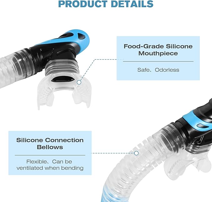 Diving Dry Snorkel, Easy Breath Diving Snorkel for Snorkeling, Scuba Diving, Freediving, Swimming Training, Design with Food-Grade Silicone Mouthpiece/Top Dry Valve for Adult Youth-StrideForce Fitness