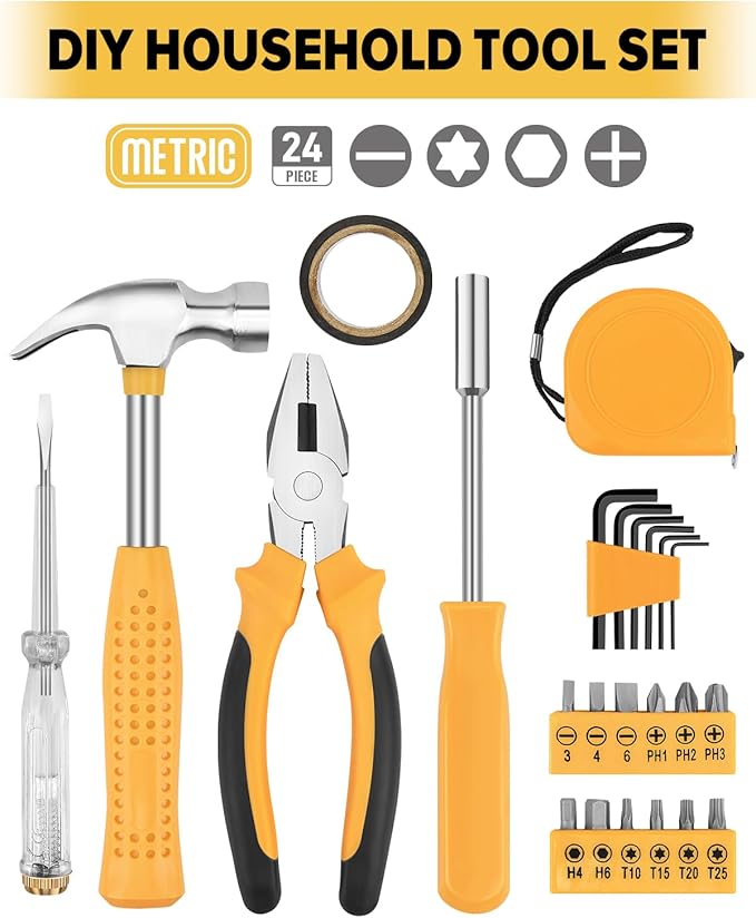 24pcs Home DIY Tool Kit for Household, Office & Garage - General Repair Small Hand Tool Set with Storage Case-StrideForce Fitness